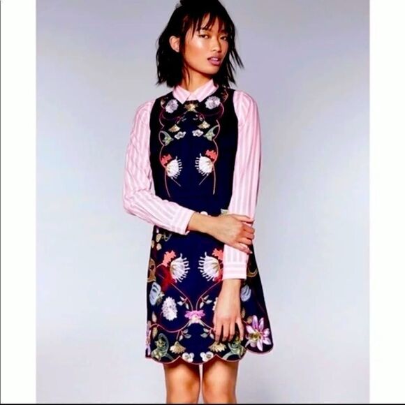 Foxiedox Iris Embroidered Dress In Navy Blue - Picture 1 of 5